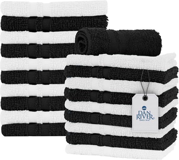 DAN RIVER 100% Cotton Washcloths 20 Pack Premium Quality Face and Body Cloth by DanRiver