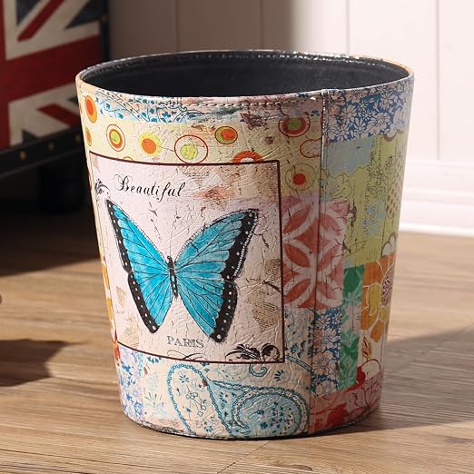 PU Leather Small Trash Can Wastebasket, Round Garbage Container Basket - Image 4