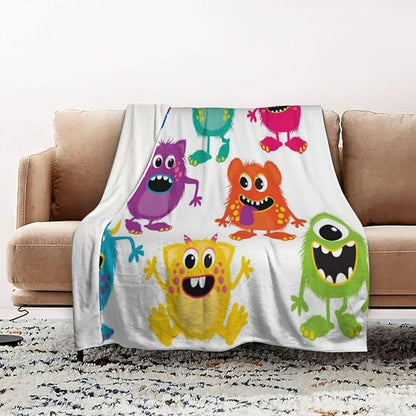 LOKMU Throw Blanket, Kids Cute Cartoon Fluffy Monsters Ultra-Soft Cozy Flannel Blankets, Fuzzy Plush Lightweight Modern Blanket for Couch Sofa Bedding Home Decor, 60" L x 50" W