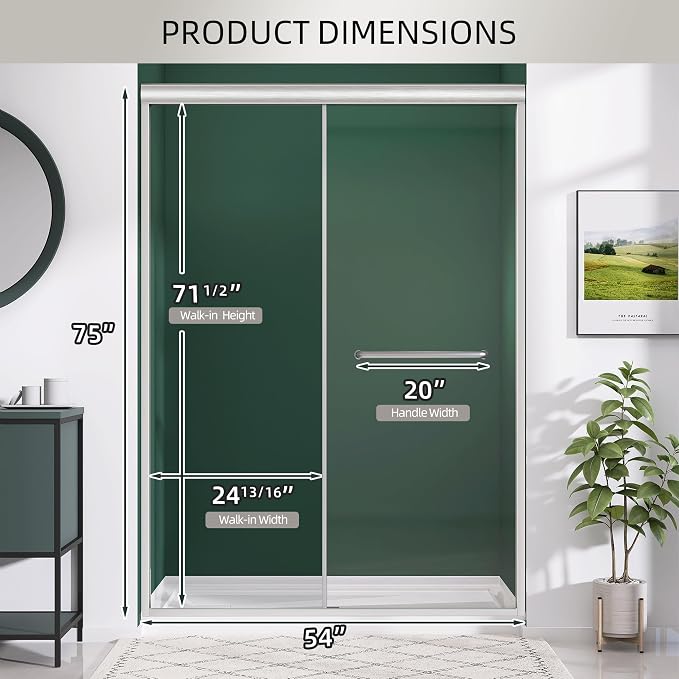 GETPRO Shower Door 50-54 in. W x 75 in. H Double Sliding Glass Shower Doors - Image 9