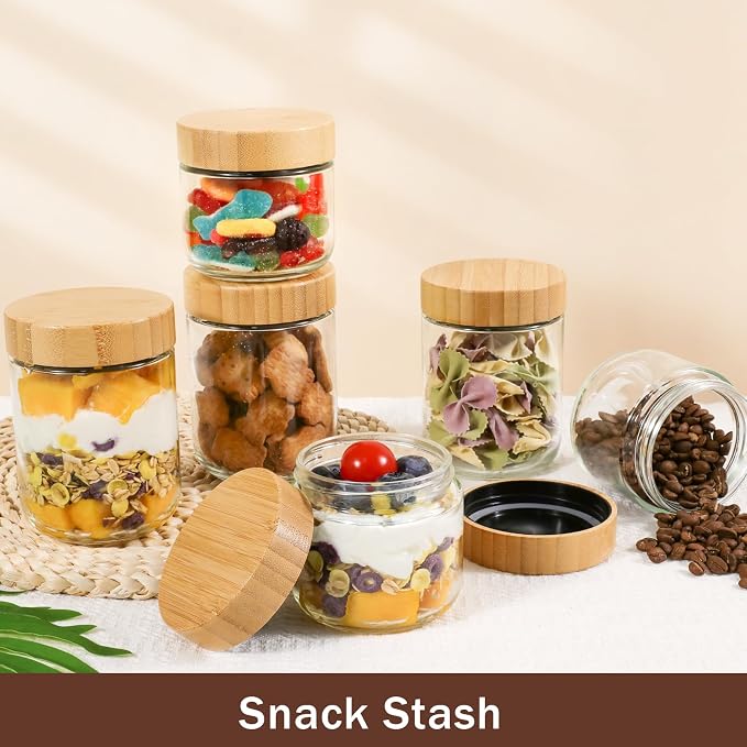 OcePor 6 Pack Glass Jars with Bamboo Lids, Over Night Oats Container with - Image 5