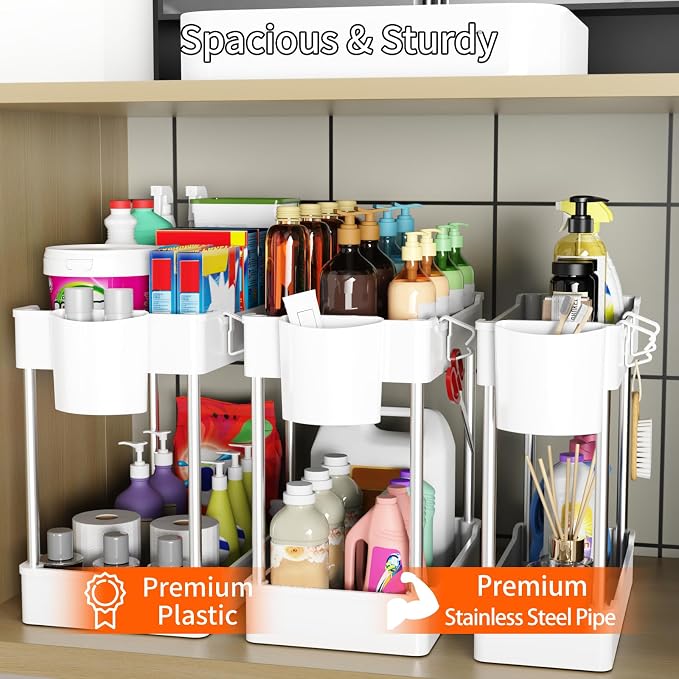 3 Pack Under Sink Organizers and Storage, 2 Tier Bathroom Cabinet Organizer - Image 3