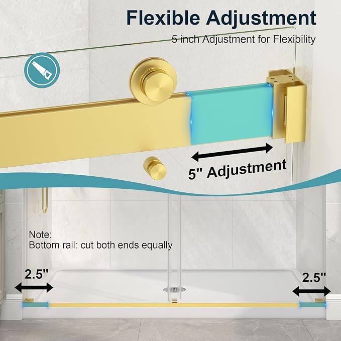 KPUY Frameless Shower Door, 55-60" W x 76" H Double Sliding Glass Shower Door - Image 6