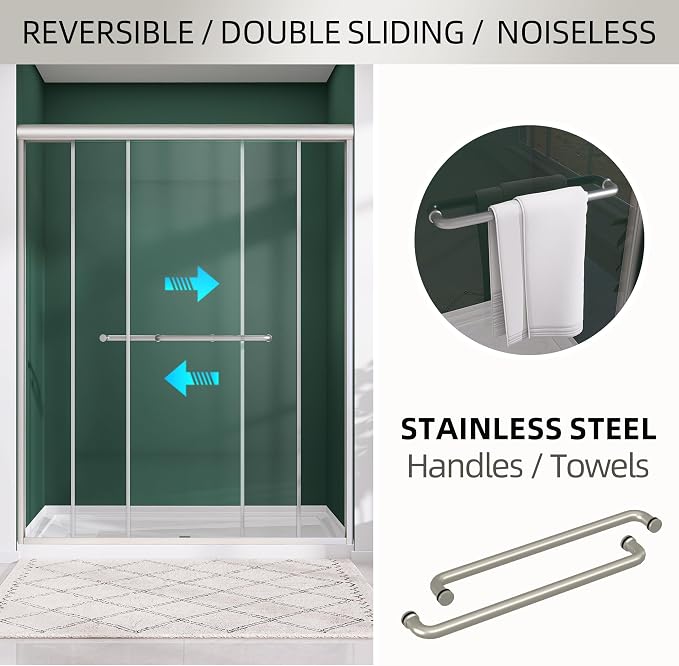 GETPRO Shower Door Double Sliding 56-60 in. W x 75 in. H Glass Shower Doors - Image 2