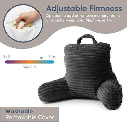 Nestl Reading Pillow for Kids & Teens with Shredded Memory Foam, Luxe Cut Plush Backrest Pillows for Reading and Gaming, for use on Couch, Bed, Floor, Adjustable Support with Washable Cover Dark Grey