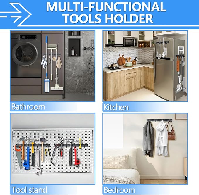 3-H Magnetic Broom Holder Wall Mount 1 Pack, 2-in-1 Dual Mount, 304 Stainless - Image 7