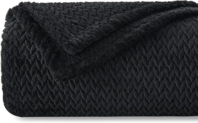 NEWCOSPLAY Super Soft Queen Blanket Black Premium Silky Flannel Fleece Leaves Pattern Lightweight Bed Blanket All Season Use (Black, Queen(90"x90"))
