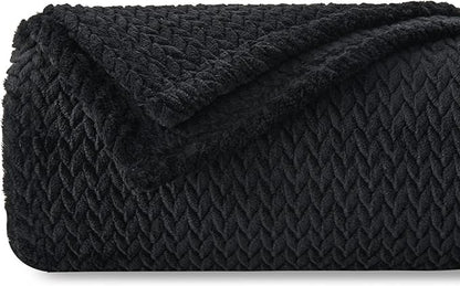 NEWCOSPLAY Super Soft Queen Blanket Black Premium Silky Flannel Fleece Leaves Pattern Lightweight Bed Blanket All Season Use (Black, Queen(90"x90"))