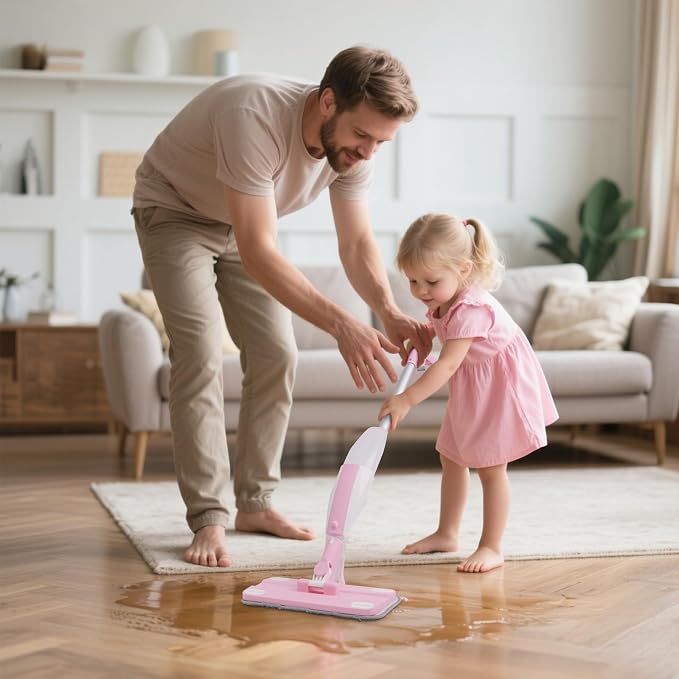 Hilsoeet Kids Spray Mop Pink, Real Working Water-Spraying Toy, Montessori Mini - Image 7