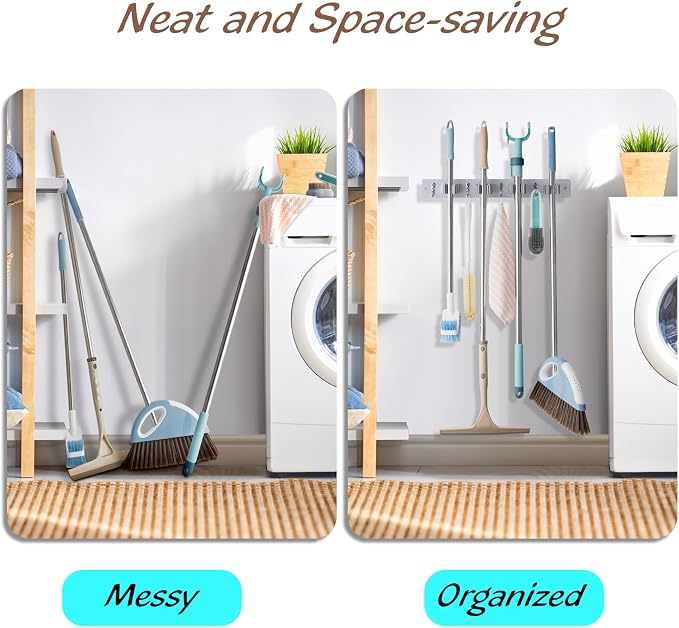 Gray Mop Broom Holder Wall Mount - Image 3