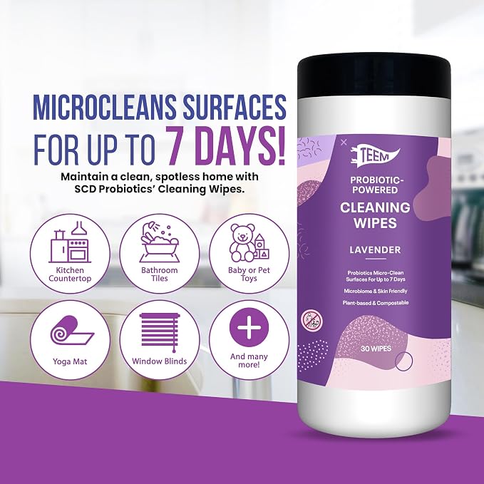 Probiotic Cleaning Wipes with Lavender Essential Oil, Microcleans Surfaces - Image 3