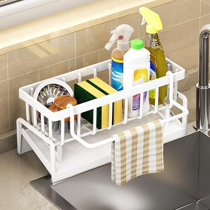 Kitchen Sink Organizer with Drain Tray, Sponge Holder, Brush Storage, by Unknown