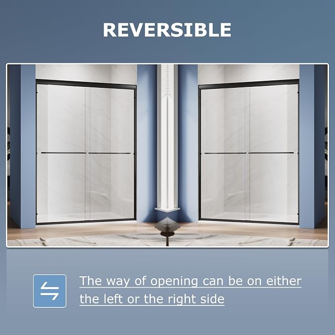 SUNNY SHOWER Double Sliding Glass Door 54" W x 72" H Shower Door 1/4" Tempered - Image 3