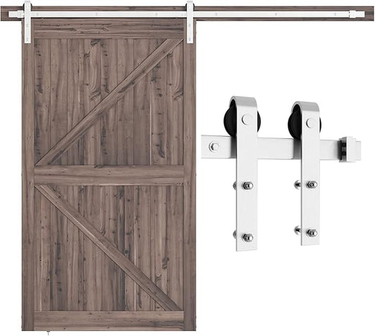 SMARTSTANDARD 8 Feet Brushed Nickel Barn Hardware Kit-Heavy Duty Sliding by SMARTSTANDARD