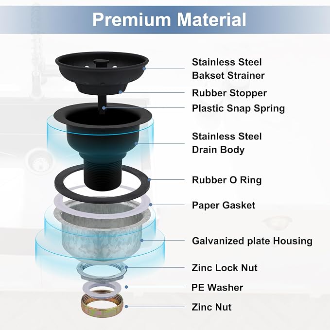 ZM Kitchen Sink Stainless Steel Deep Locking Basket Strainer - Image 3