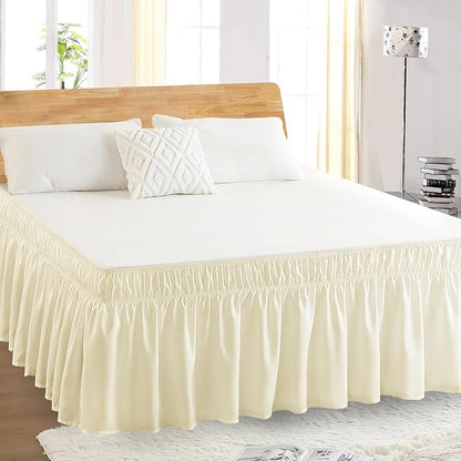 Queen Bed Skirt, Elastic Wrap Around Bed Skirt Queen Size, Bed Skirts for Adjustable Bed, Easy Fit with 18" Drop Length Tailored Drop Dust Ruffle (Light Yellow)