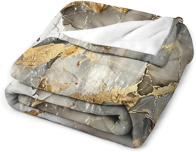 Modern Marble Blanket, Abstract Luxury Baroque Gold Grey Gradient Stone Veins Pattern Soft Warm Cozy Plush Flannel Covers for Livingroom Bedroom Couch Chair Camping Travel Home Decor Tapestry 60x80in