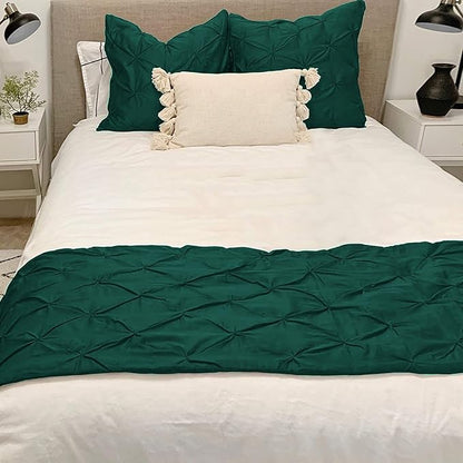 Bed Runner Set - 100% Pure Cotton 800 Thread Count - Luxury 1 Pinch Pleated Bed Runner and 2 Pillow Cover - 3 Piece Pinch Pleated Bed Runner Set Queen, Teal