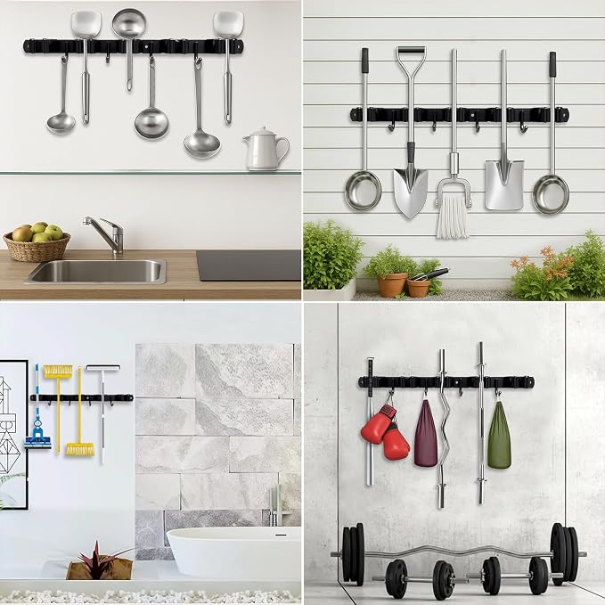 2 Packs 5 Racks and 4 Hooks Mop and Broom Holder Wall Mount, SUS304 Heavy Duty - Image 5