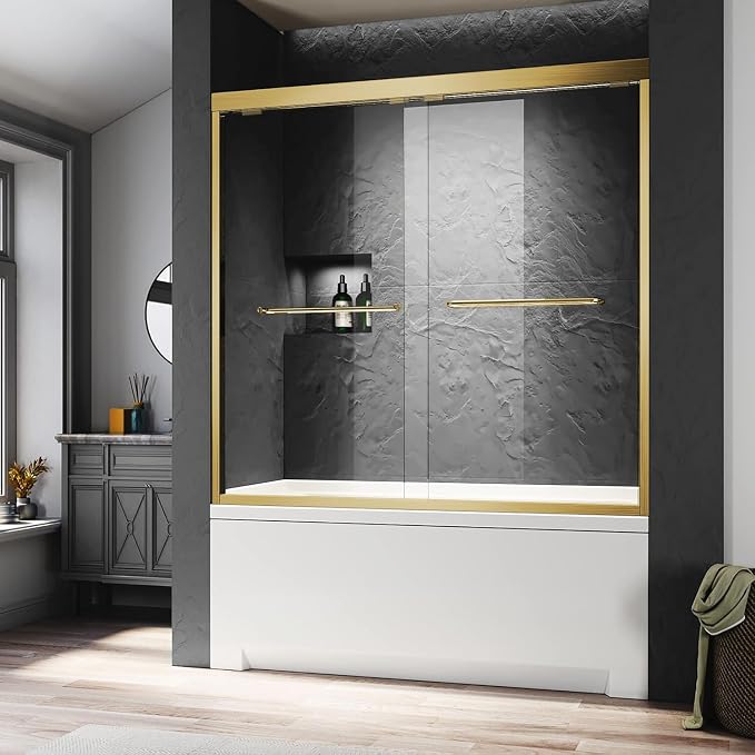 Gold Bathtub Sliding Doors, 56-60 inch W x 57 inch Height Shower Doors by Glazenclos