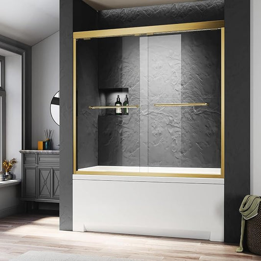 Gold Bathtub Sliding Doors, 56-60 inch W x 57 inch Height Shower Doors by Glazenclos