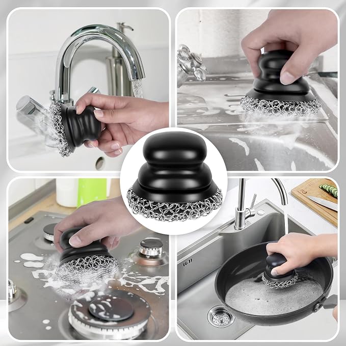 Onewly Cast Iron Scrubber and and Scraper, Chain Mail Scrubber - Image 5