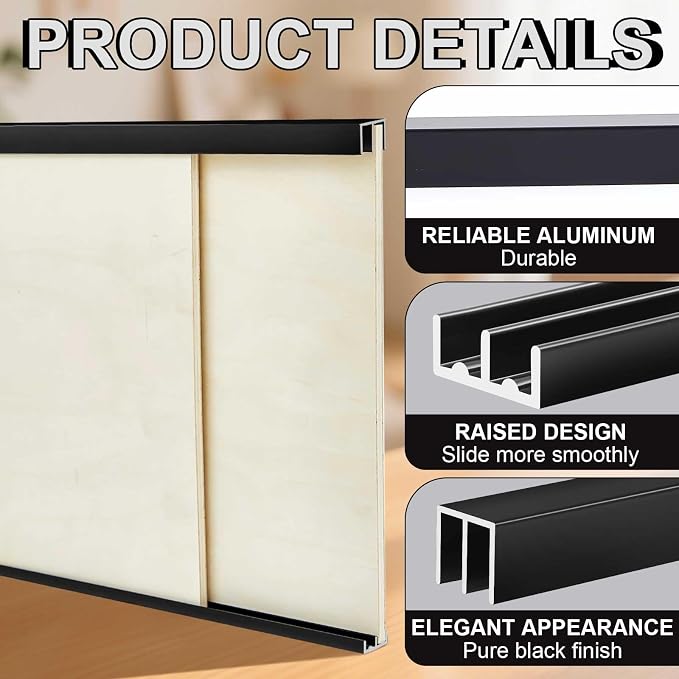 Landical 2 Set 4 ft Black Aluminum Sliding Door Track Set - Image 3