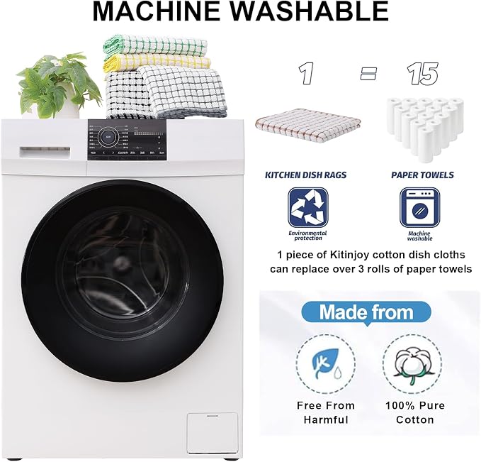 Kitinjoy Cotton 16 Pack Kitchen Towels and Dishcloths Sets, 16 x 25 Inch & 12 X - Image 5