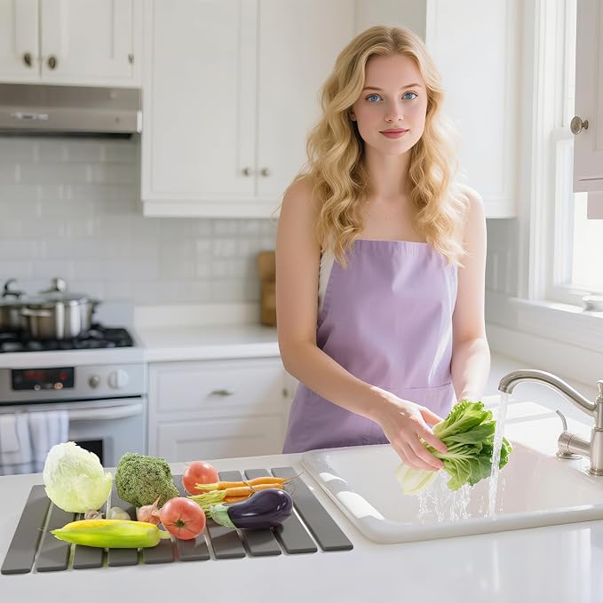 Stone Dish Drying Mats for Kitchen Counter, 23.6''x15.3'' Foldable Quick Dry - Image 2