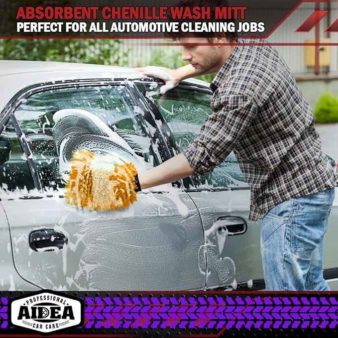 AIDEA Car Wash Mitt Microfiber, 2PK Scratch Free Lint-Free, Premium Chenille - Image 6
