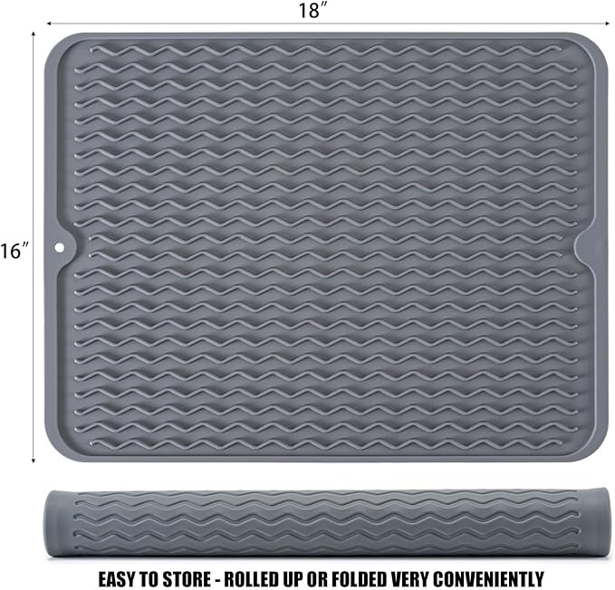 Silicone Dish Drying Mat, Non-Slip Easy Clean Sink Mat Large Heat-resistant - Image 2