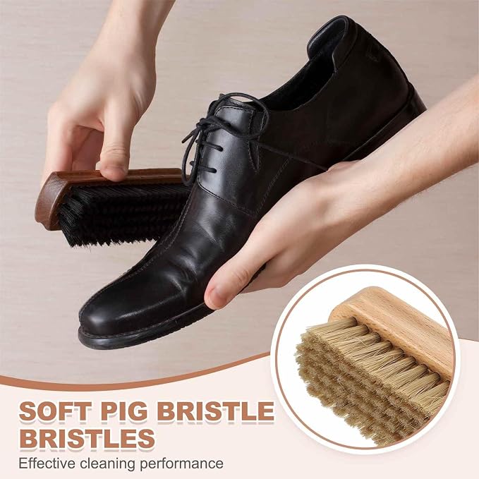 HARFINGTON Shoe Cleaning Brush 6"x2" Beech Wood Pig Bristle Boot Polish Brushes - Image 4