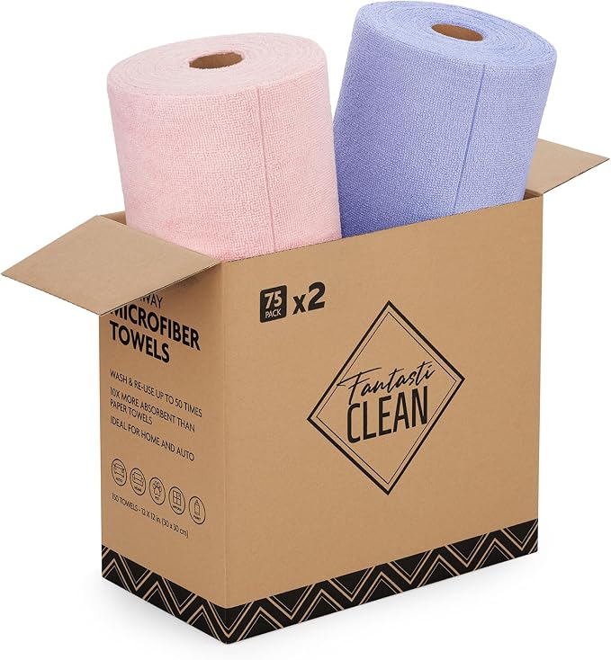 Fantasticlean Microfiber Cleaning Cloth Roll -150 Pack, Tear Away Microfiber by Fantasticlean