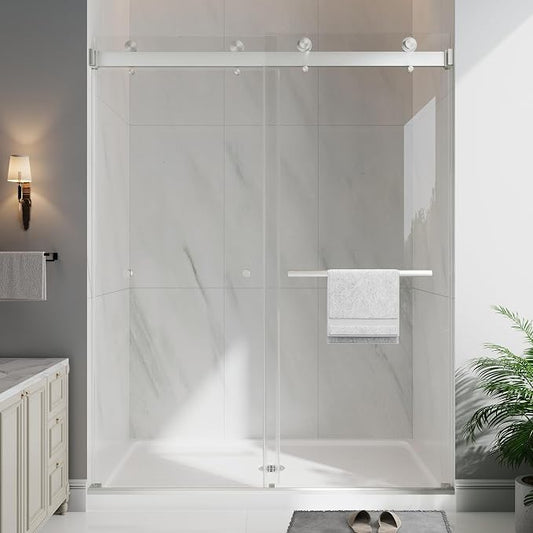 Frameless Double Sliding Shower Doors, 49-54" W x 76" H Shower Glass Door by EASYWORC