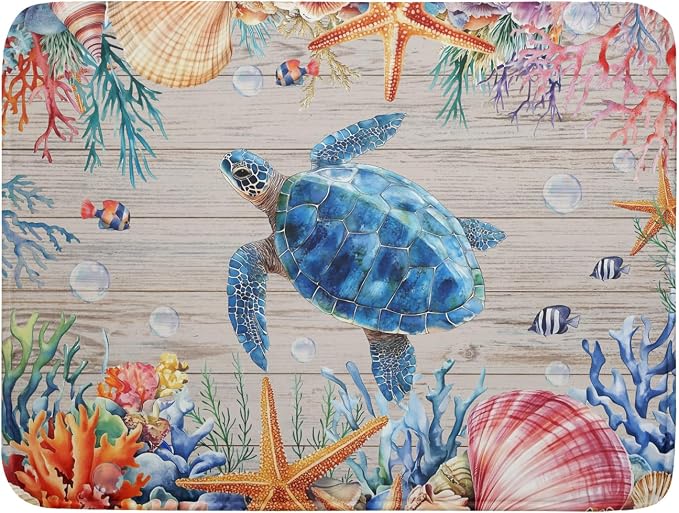 Sea Turtle Dish Drying Mat 18x24 inch Tropical Ocean Fast Dry Absorbent by Giwawa