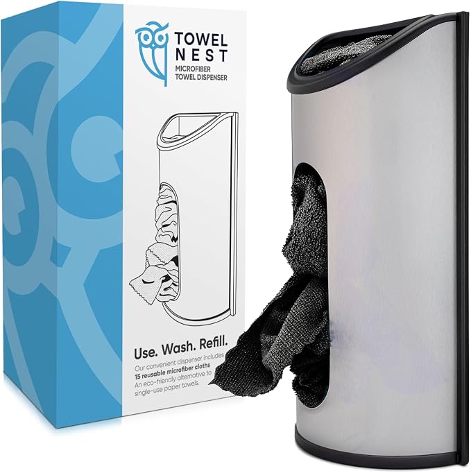 TowelNest Microfiber Cloth Dispenser | 15 Reusable Cloths | Eco-Friendly Paper by MicrofiberWholesale