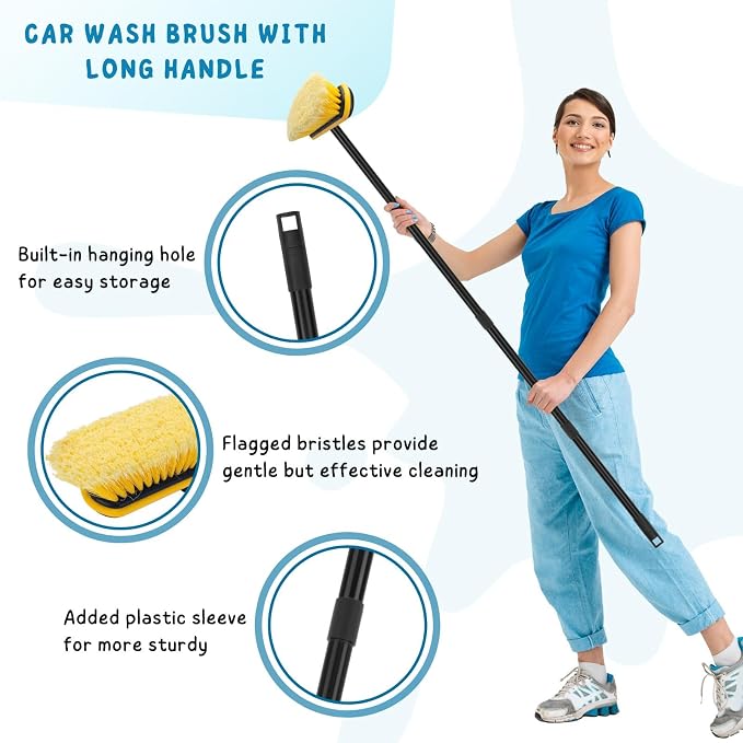 Car Wash Brush with Long Handle, Soft Bristle Scrub Broom - Image 2
