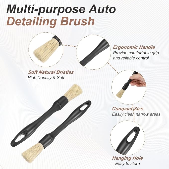 HARFINGTON 3 Pcs Car Detailing Brush 9.1" Natural Bristle Auto Cleaning Brush - Image 3