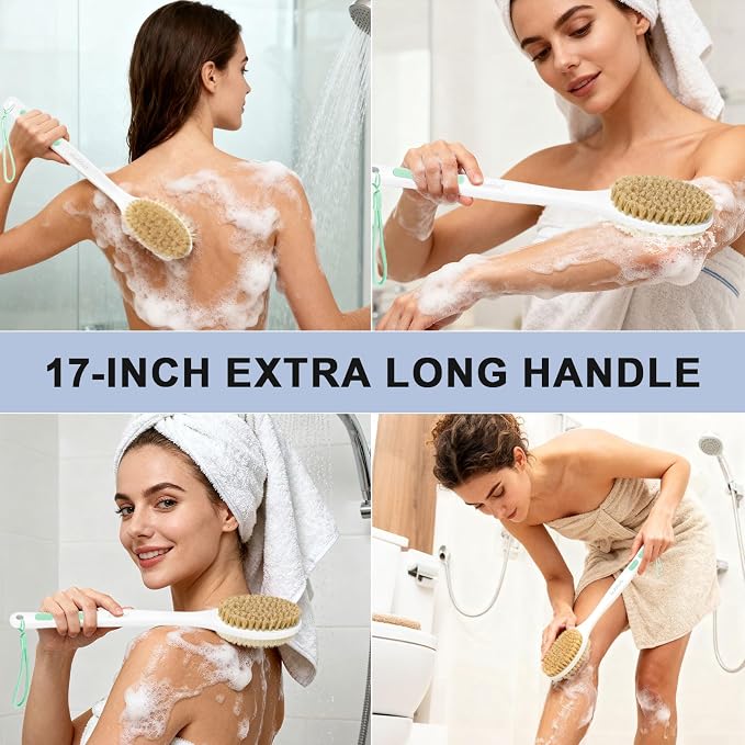 Back Scrubber for Shower with Long Handle, Exfoliating Bath Brush for Body - Image 3