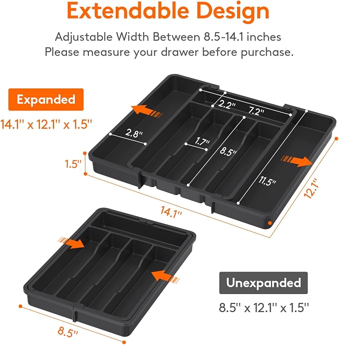 Lifewit Silverware Drawer Organizer, Expandable Utensil Tray - Image 2