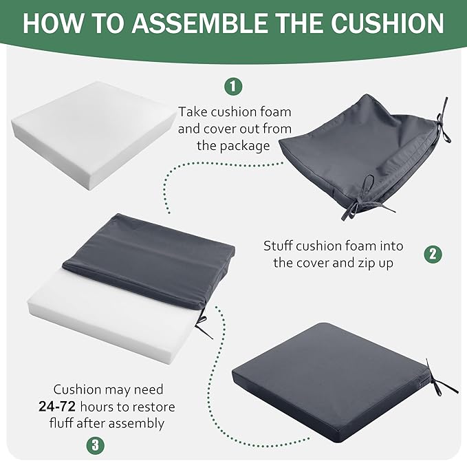 Outdoor Chair Cushions Set of 2: Waterproof & Fade Resistant Seat Cushion for Patio Furniture - 19 x 19 x 2 Inch Chair Pads with Ties and Hidden Zipper -Patio Chair Cushion Replacement, Dark Grey