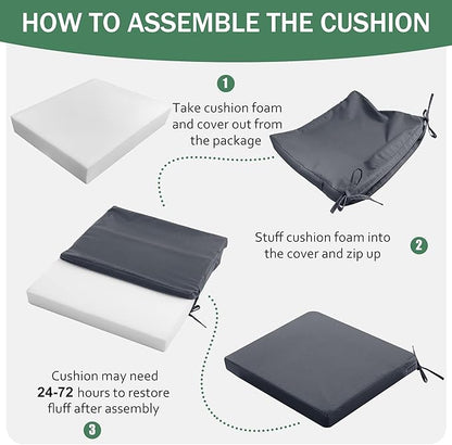 Outdoor Chair Cushions Set of 2: Waterproof & Fade Resistant Seat Cushion for Patio Furniture - 19 x 19 x 2 Inch Chair Pads with Ties and Hidden Zipper -Patio Chair Cushion Replacement, Dark Grey