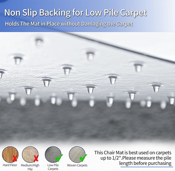 Amyracel Chair Mat for Carpet, 48" x 30" Clear Computer Desk Chair Mat for Low Pile Carpeted Floors, Easy Glide Plastic Floor Mat for Office Chair on Carpet Protection
