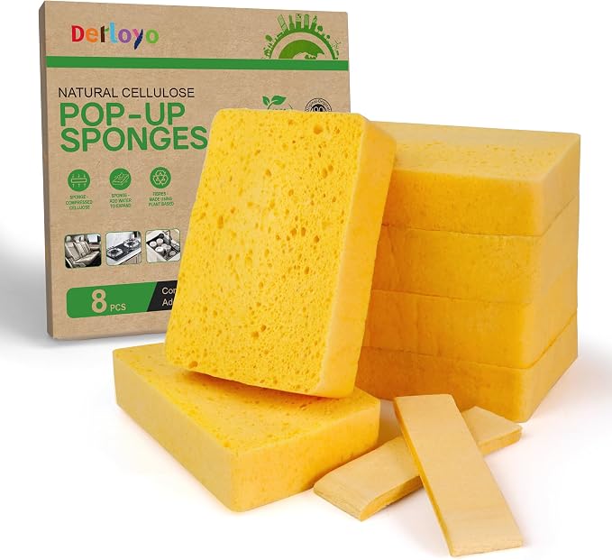 8-Count Pop Up Cellulose Sponges | Non-Scratch Eco-Friendly Kitchen Sponges by Derloyo