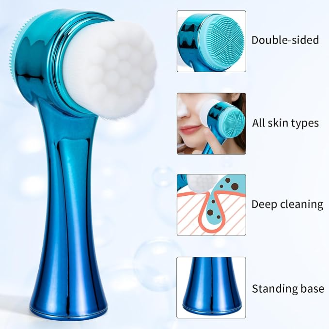 Face Brush 2 in 1, Facial Cleansing Exfoliating Scrubber Brush, Silicone Double - Image 5