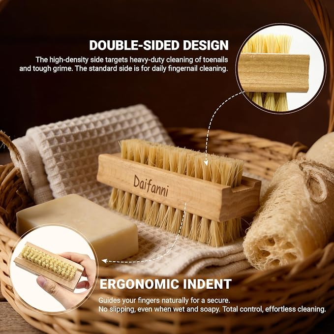 Wooden Nail Brush, Double-Sided Fingernail Scrub Brush - Image 3