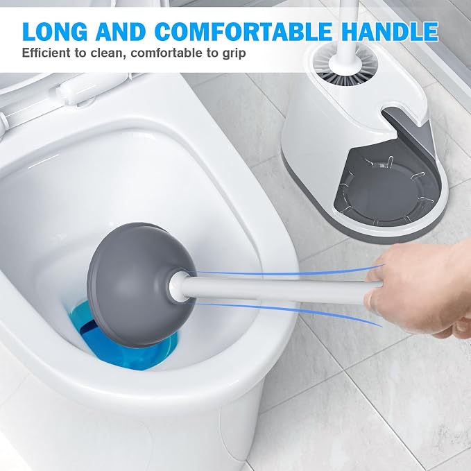 Toilet Plunger and Brush Set, Silicone Bowl Brush and Heavy Duty Toilet Plunger - Image 6