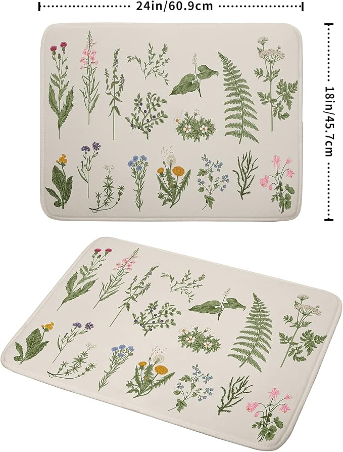 Sage Herb Dish Drying Mat For Kitchen Counter 18x24 In Leaves Microfiber - Image 2