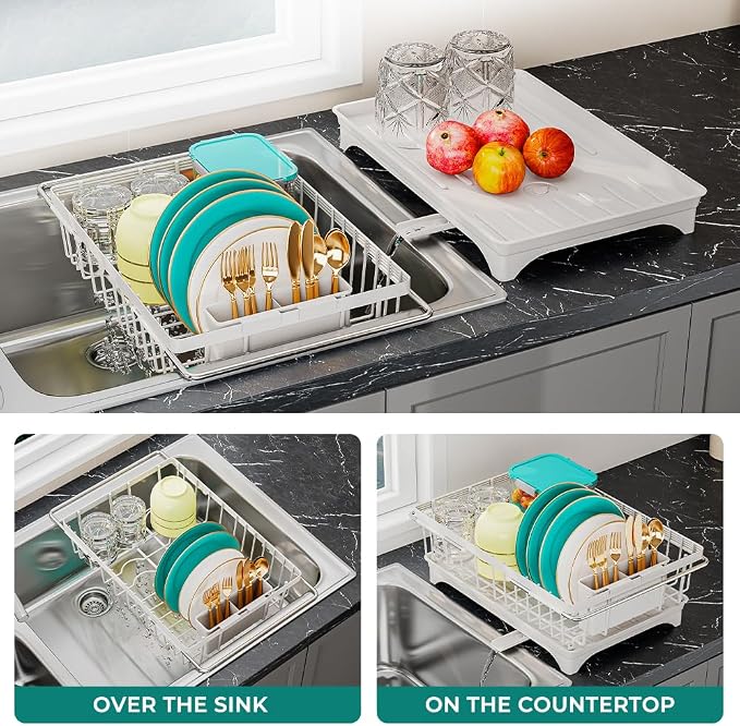Small Dish Drying Rack in Sink, Expandable Stainless Steel Dish Drainers - Image 2