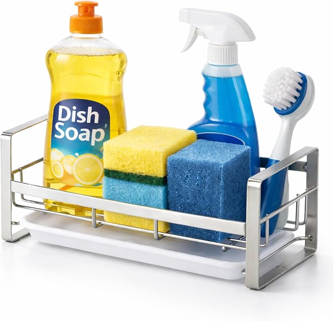 HULISEN Large Sponge Holder, 304 Stainless Steel Kitchen Soap Dispenser Caddy by HULISEN